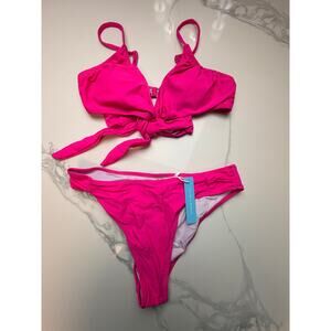 NWT Neon Pink Tie Front Bikini Set Small